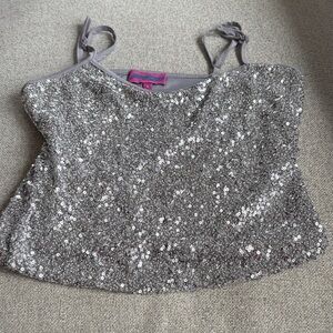 Edikted Silver Sequin Tank Top with Tie Straps
